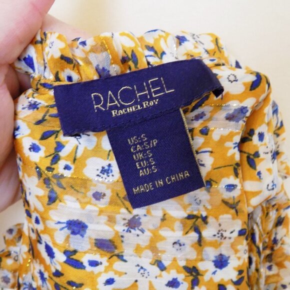 cottagecore boho smocked flowy country floral top sheer metallic - Picture 9 of 9